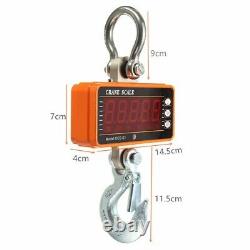 1000KG 1Ton 2200LBS LCD Digital Crane Scales Heavy Duty Hook Hanging Weighing