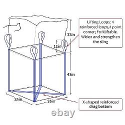 10 Pack Heavy-Duty FIBC Bulk Bags 1.5 Ton, 3300lbs Capacity, 35 x 35 x 43