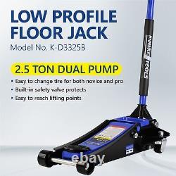 2.5 Ton (5000 lbs) Heavy Duty Low Profile Steel Racing Floor Jack with Dual Pump
