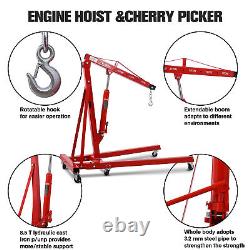 2 Ton Heavy Duty Folding Engine Hoist, Cherry Picker Shop Crane Hoist Lift NEW