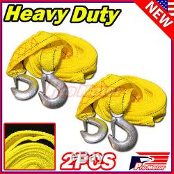 2 x 13FT (2 X 10') Yellow Rope Heavy Duty Tow Strap Hooks 10K Lb 5 Ton Capacity