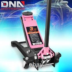 3 Ton Heavy Duty Steel Low Profile Hydraulic Floor Jack with Dual Piston Pink