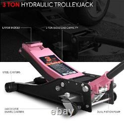3 Ton Heavy Duty Steel Low Profile Hydraulic Floor Jack with Dual Piston Pink