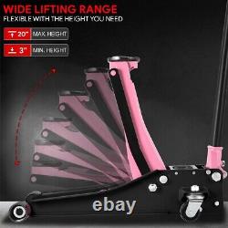 3 Ton Heavy Duty Steel Low Profile Hydraulic Floor Jack with Dual Piston Pink