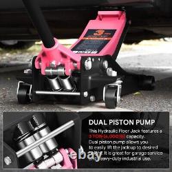 3 Ton Heavy Duty Steel Low Profile Hydraulic Floor Jack with Dual Piston Pink