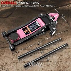 3 Ton Heavy Duty Steel Low Profile Hydraulic Floor Jack with Dual Piston Pink