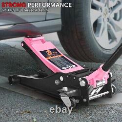 3 Ton Heavy Duty Steel Low Profile Hydraulic Floor Jack with Dual Piston Pink