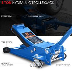 3 Ton Heavy Duty Steel Low Profile Hydraulic Trolley Service / Floor Jack Blue