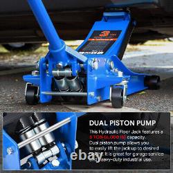 3 Ton Heavy Duty Steel Low Profile Hydraulic Trolley Service / Floor Jack Blue