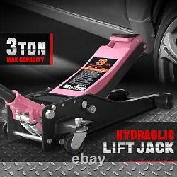 3 Ton Heavy Duty Steel Low Profile Hydraulic Trolley Service / Floor Jack Pink