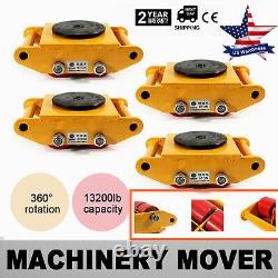 4x 6 Ton Heavy Duty Machine Dolly Skate Machinery Roller Mover Cargo Trolley Set