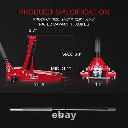 BIG RED 3 Ton Torin Hydraulic Ultra Low Profile Heavy Duty Steel Floor Jack, Red