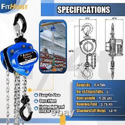 Chain Hoist 10FT Mini Hand Chain Block Hoist with 2 Heavy Duty Hooks