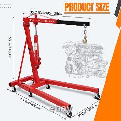 Heavy-Duty 2 Ton Folding Hydraulic Engine Hoist Crane Lift, 4400 LBS Capacity