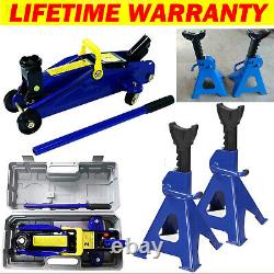 Heavy Duty 2 Ton Hydraulic Floor Jack + 3 Ton Axle Stand Lifting Car Van Truck