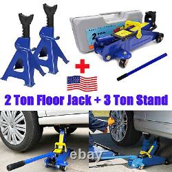 Heavy Duty 2 Ton Hydraulic Trolley Floor Jack + 3 Ton Axle Stands Car Lift Tonne