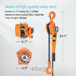 Heavy-Duty 3/4 Ton Chain Hoist 10ft Safe Lifting for Automotive & Construction