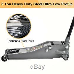 Heavy Duty Floor Jack 3 Ton Steel Ultra Low Profile Quick Pump Lifting Car