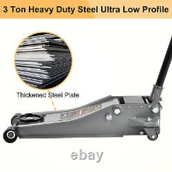 Heavy Duty Floor Jack 3 Ton Steel Ultra Low Profile Quick Pump Lifting Car