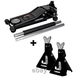 Husky 3 Ton Heavy Duty Low Profile Floor Car Jack With Quick Lift and Stands