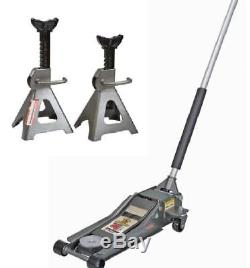 LOW PROFILE 3 Ton Heavy Duty Steel Floor Jack with 2(two) 3 ton Steel Stands NEW