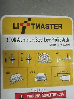Lift-Master 3 Ton Heavy Duty Aluminum / Steel Ultra LOW PROFILE Floor Jack REAR