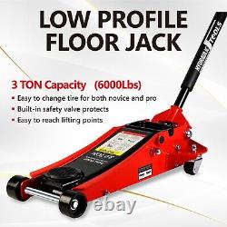 Low Profile Floor Jack 3 Ton Heavy-Duty Steel Dual Piston Pump Lift Car