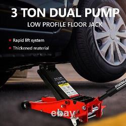 Low Profile Floor Jack 3 Ton Heavy-Duty Steel Dual Piston Pump Lift Car