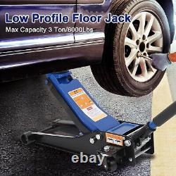 Low Profile Floor Jack 3 Ton Heavy Duty Steel Dual Piston Rapid Pump