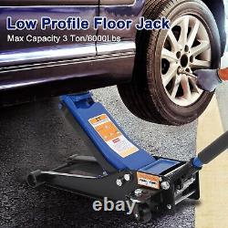 Low Profile Floor Jack 3 Ton Heavy Duty Steel Dual Piston Rapid Pump Blue