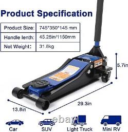 Low Profile Floor Jack 3 Ton Heavy Duty Steel Dual Piston Rapid Pump Blue
