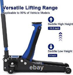 Low Profile Floor Jack 3 Ton Heavy Duty Steel Dual Piston Rapid Pump Blue