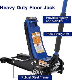 Low Profile Floor Jack 3 Ton Heavy Duty Steel Dual Piston Rapid Pump Blue