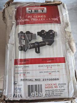 NEW JET 1-PT 1 Ton Heavy Duty Manual Trolley Fits 3 8 Wide Beam 20