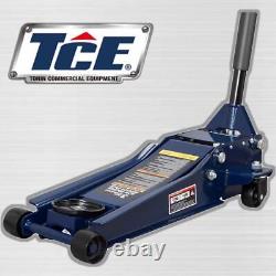 TCE 3 Ton Ultra Dual Pump Low Profile Heavy Duty Steel Service Floor Jack, Blue